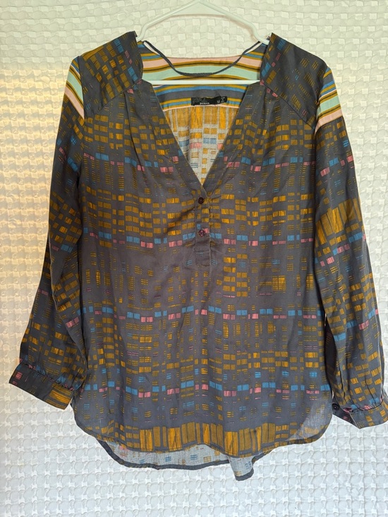 Prana Tops - prAna Printed V Neck Blouse Medium Gray Multicolor Long Sleeve Tencel Top